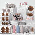 brown beauty blender set of 38 with plastic travel kit by gege bear on a white background 