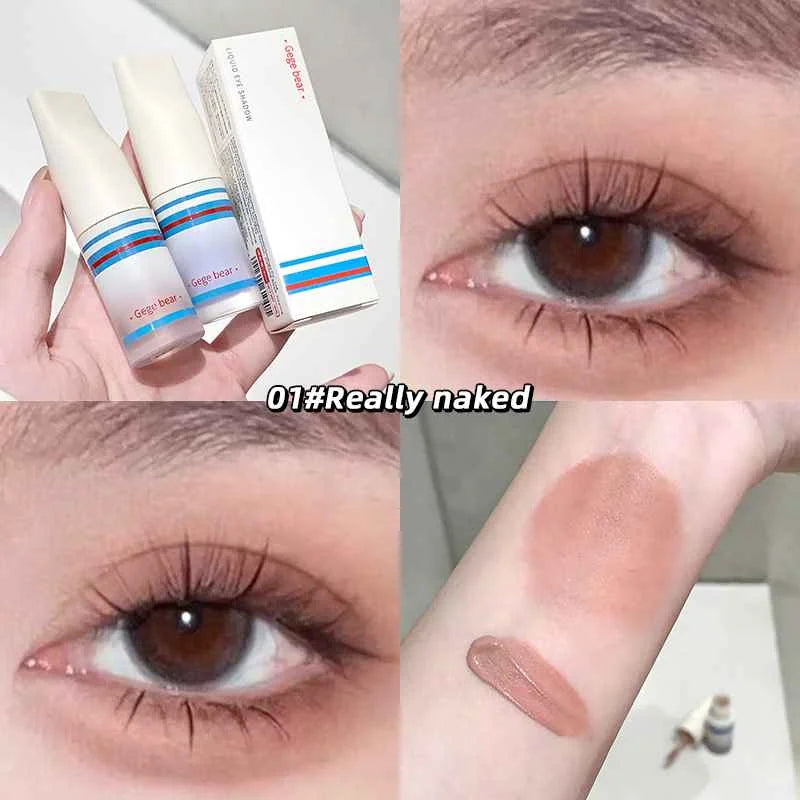 gege bear liquid eyeshadow stick  packaging with close-up of eye and swatch, labeled '01# Really naked'.