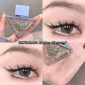 brown liquid shimme eyeshadow gege bear collage of images showing the details of packaging and pigmentation on eyelid 