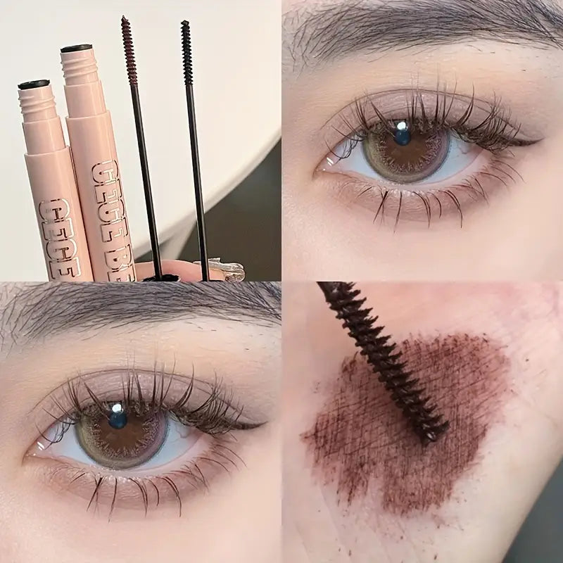 brown mascara applied on the hand and eyelashes 