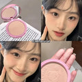 Collage of a oil contorl compact powder with a mirror, a close-up of a person's face, and a hand holding the compact.