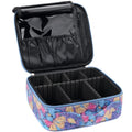 Colorful travel case with compartments on a white background