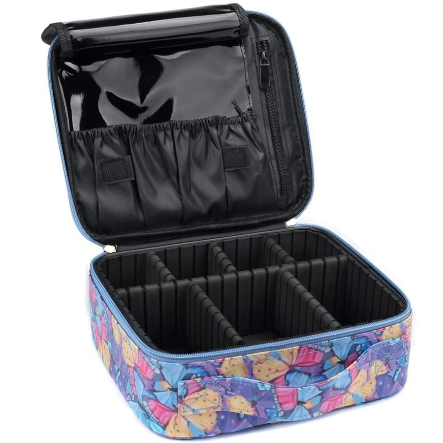 Colorful travel case with compartments on a white background