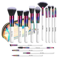 Set of makeup brushes with colorful handles and 'BS-MALL' branding.