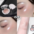 Makeup blush with glittery eyeshadow, applied on eyelids and arm.