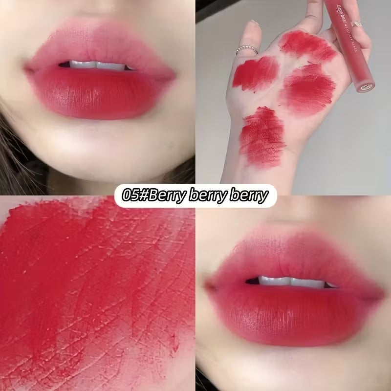 Lipstick swatches and application on lips with '05# Berry berry berry' color name.