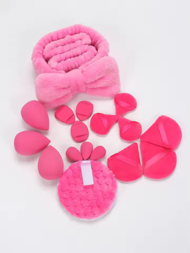 dark pink beauty blender 20 piece set with bow headband mini makeup sponges and cleaning pad gege bear