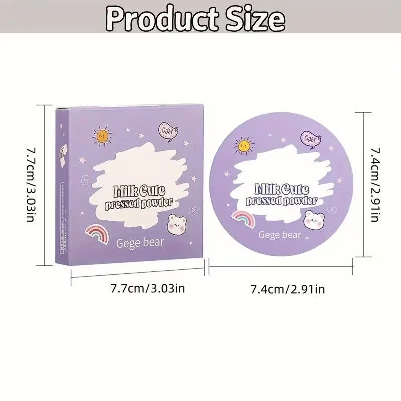 Gege Bear milk Cute pressed powder packaging with dimensions displayed