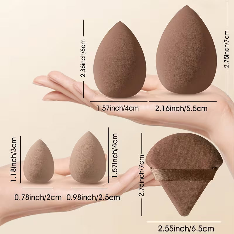 dimensions of various beauty blender in brown color 