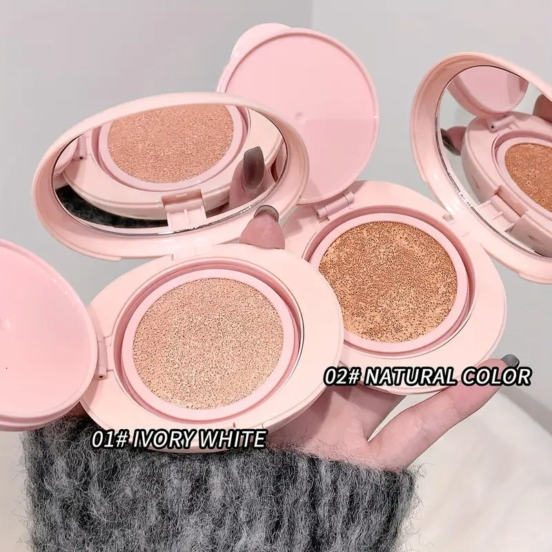 GEGE BEAR Lightweight Air Cushion BB Cream with Built-In Concealer – Breathable, Strong Coverage, Refillable Pink Compact, Korean/Japanese Style Foundation for All Skin Types