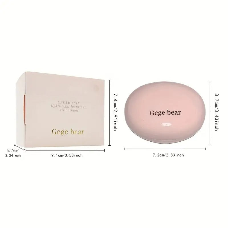 GEGE BEAR Lightweight Air Cushion BB Cream with Built-In Concealer – Breathable, Strong Coverage, Refillable Pink Compact, Korean/Japanese Style Foundation for All Skin Types