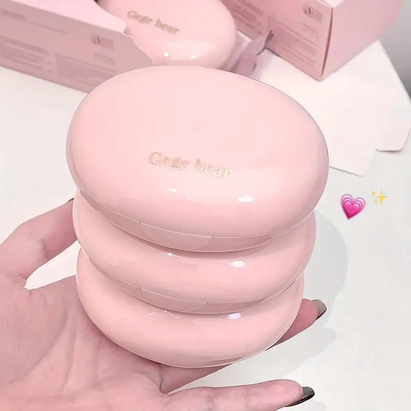 GEGE BEAR Lightweight Air Cushion BB Cream with Built-In Concealer – Breathable, Strong Coverage, Refillable Pink Compact, Korean/Japanese Style Foundation for All Skin Types
