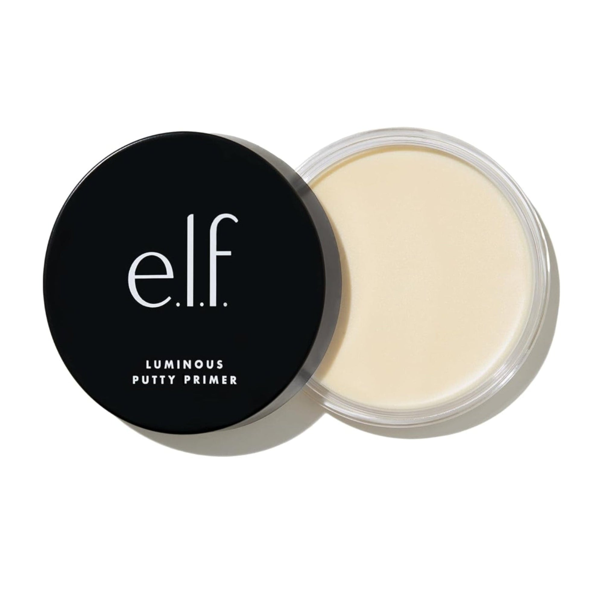 e.l.f. Luminous Putty Primer container with open lid showing putty inside on a white background