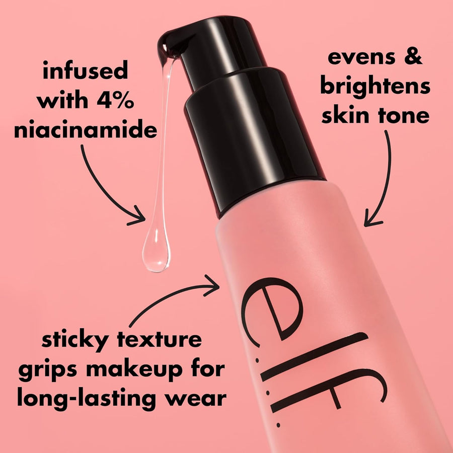 Makeup product with text on a pink background