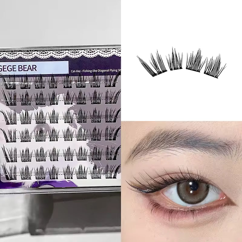 False eyelashes packaging and application on a person's eye