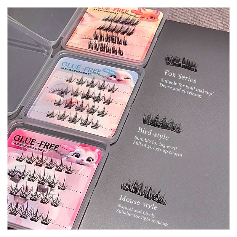 eyelash extension 3 variation by gege bear showing each style of eyelashes by sticking on the surace of a grey table 