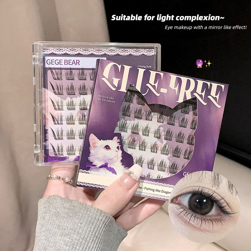 False eyelashes packaging with a close-up of an eye wearing the lashes, suitable for light complexion.