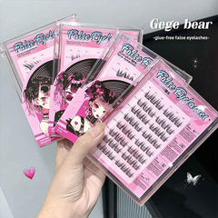 False eyelashes packaging with a hand holding one of the boxes, brand 'Gege bear' visible.