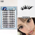False eyelashes packaging with a sample worn on a person's eye, set against a white background.