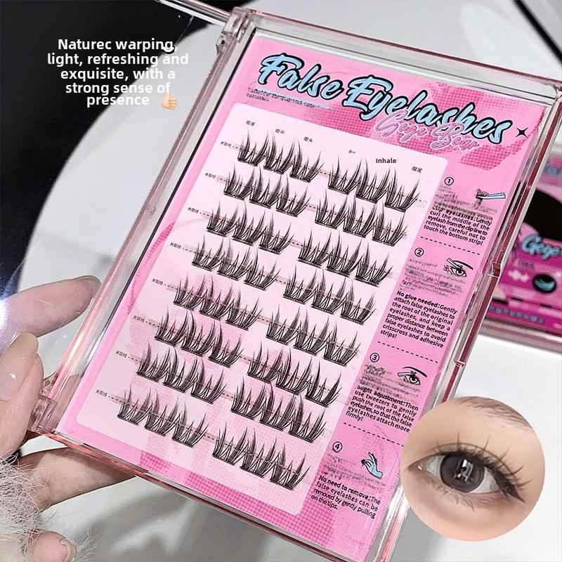 False eyelashes packaging with a close-up of an eye wearing the lashes.