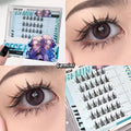 Collage of false eyelashes packaging and application on eyes, featuring the brand 'Gemini'.