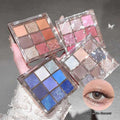 pack of four glitter eyeshadow palette held by the hand of a lady 