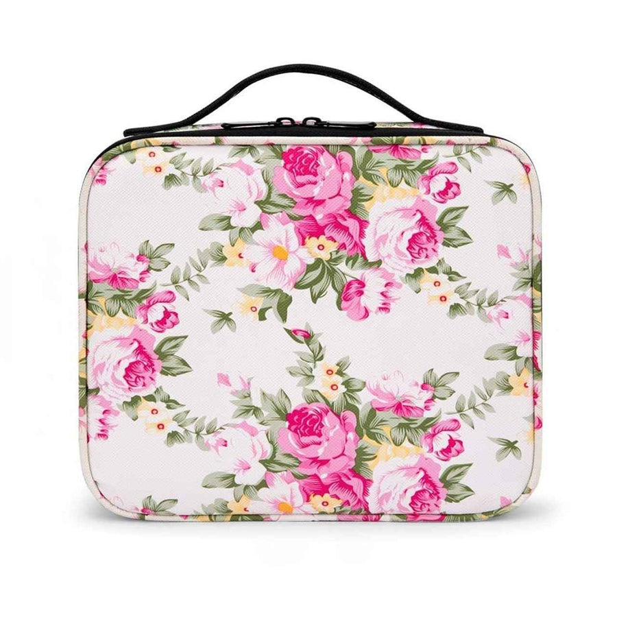 Floral patterned cosmetic bag on a white background