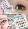 Collage of false eyelashes packaging and application on eyes with text 'BIRD'.
