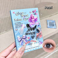 False eyelashes packaging with mermaid design and a close-up of an eye wearing the false eyelashes.