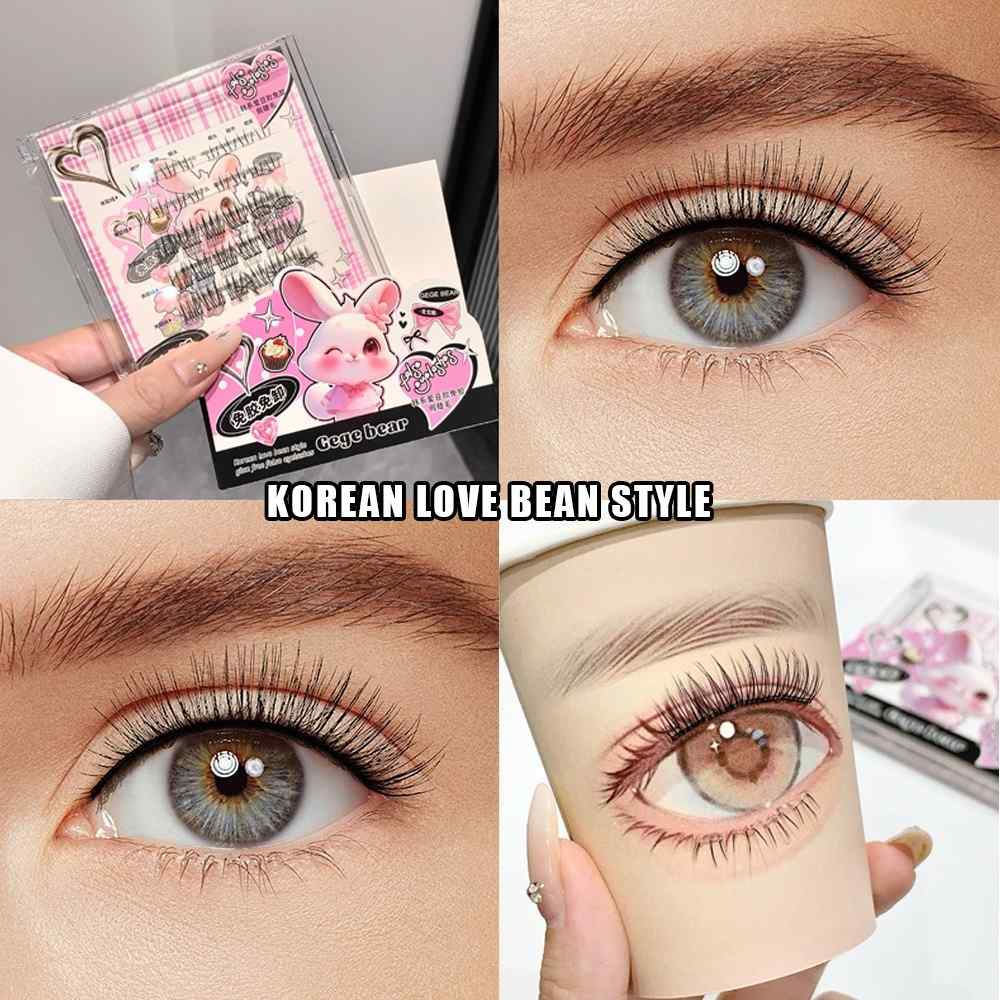 gege bear flase eyelashes showing how it looks on a eye of a model and cup magnetic eyelashes strong hold and longlasting 
