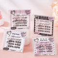 four sets of cluster eyelashes on a pink background 