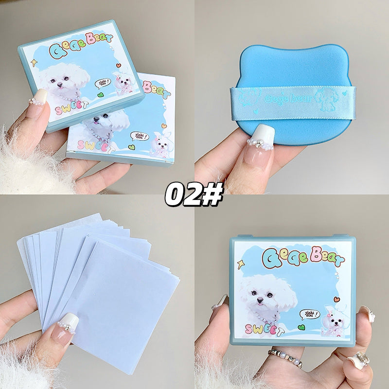 Blue oil control blotting papers for oily skin Gege Bear compact travel size sheets
