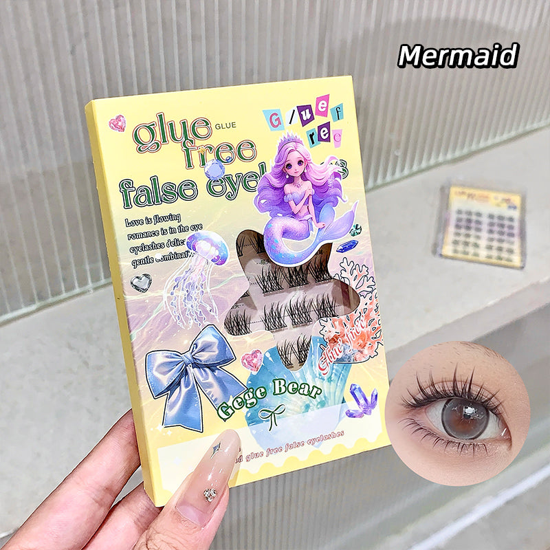 Gege Bear False Eyelashes Black, Self-adhesive easy stick-on and peel off, mermaid inspired lashes in a organizer, long-lasting and super fancy fake lashes, Perfect eye makeup