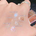 picutre of a hand showing swates of six shades of liquid shimmer eyeshadow 