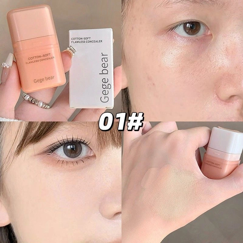 gege bear concealer with packaging and application on skin, featuring brand 'Geege bear'.