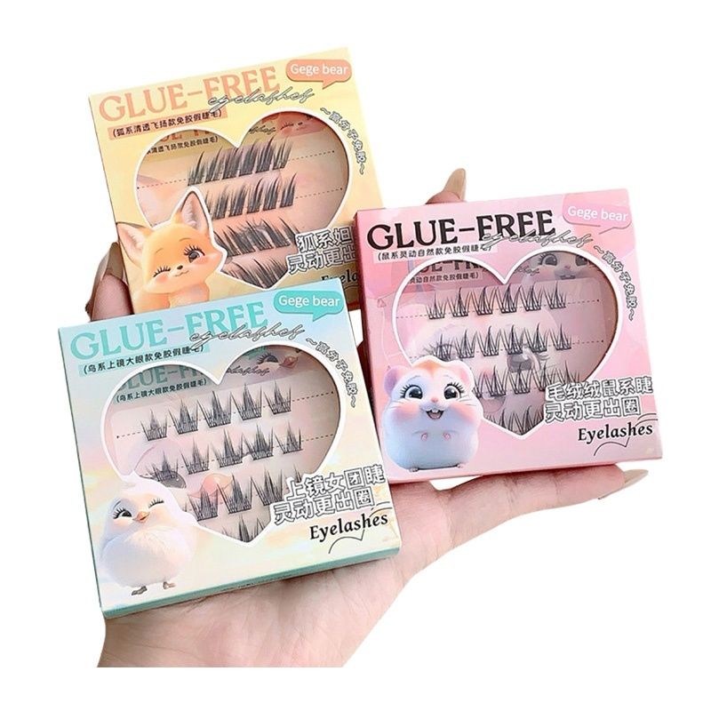 Pack of 3 fake eyelashes in bird, fox and mouse design 