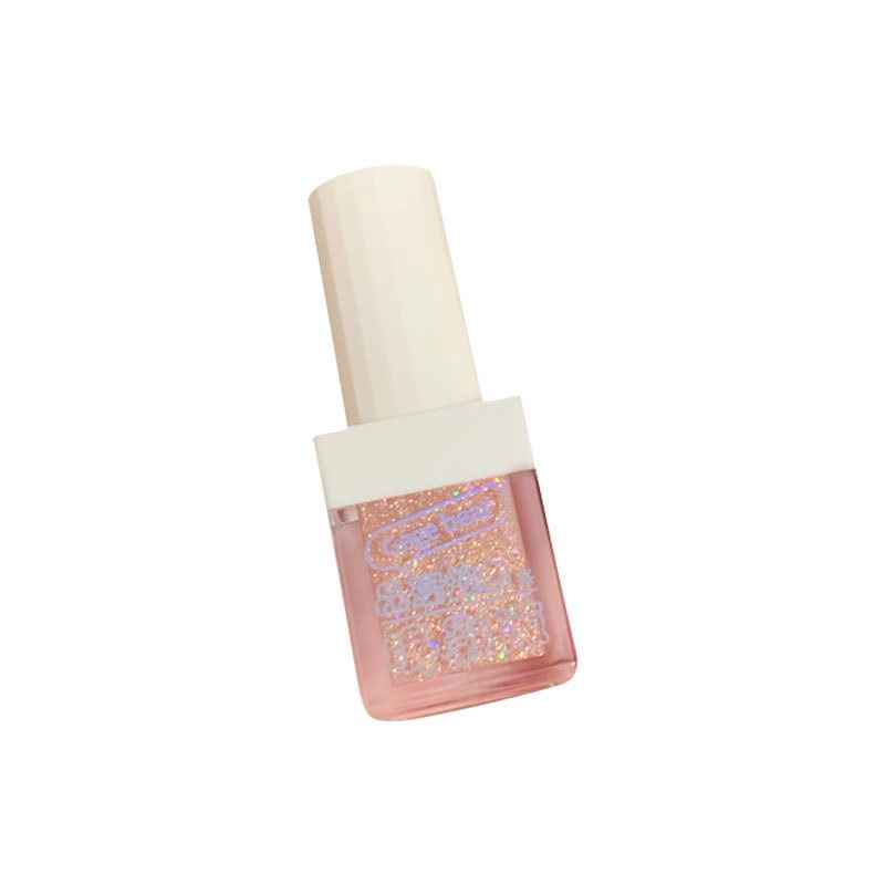 a bottle of pink liquid shimmer eyeshadow on a white background 