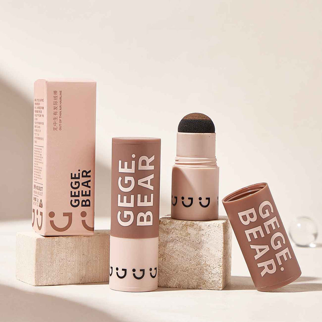 hairline powder with 'GEGE BEAR' branding on a neutral background