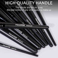 Black makeup brushes with 'MAANGE' branding on a light gray background