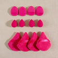 hot pink finger beauty blender, mini beauty blender and powder puff in triangular shape 