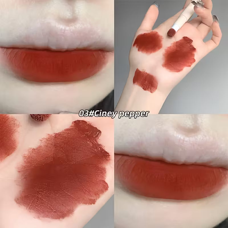 Gege Bear lipstick in sleek, stylish packaging, shown with the cap removed to reveal the smooth, richly pigmented lipstick bullet.”