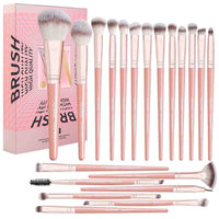 Set of makeup brushes with a pink box labeled 'BRUSH' on a white background
