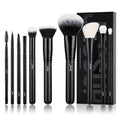 Set of makeup brushes with a black box on a white background