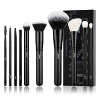 Set of makeup brushes with a black box on a white background