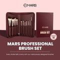 MARS Professional Brush Set with 12 brushes in a maroon case on a pink background