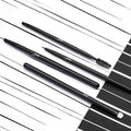 Set of black makeup brushes with 'Jessup' branding on a striped background
