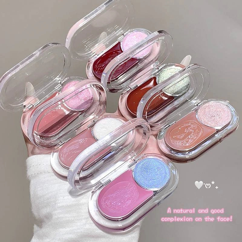 Set of small cream blush with various colors on a neutral background