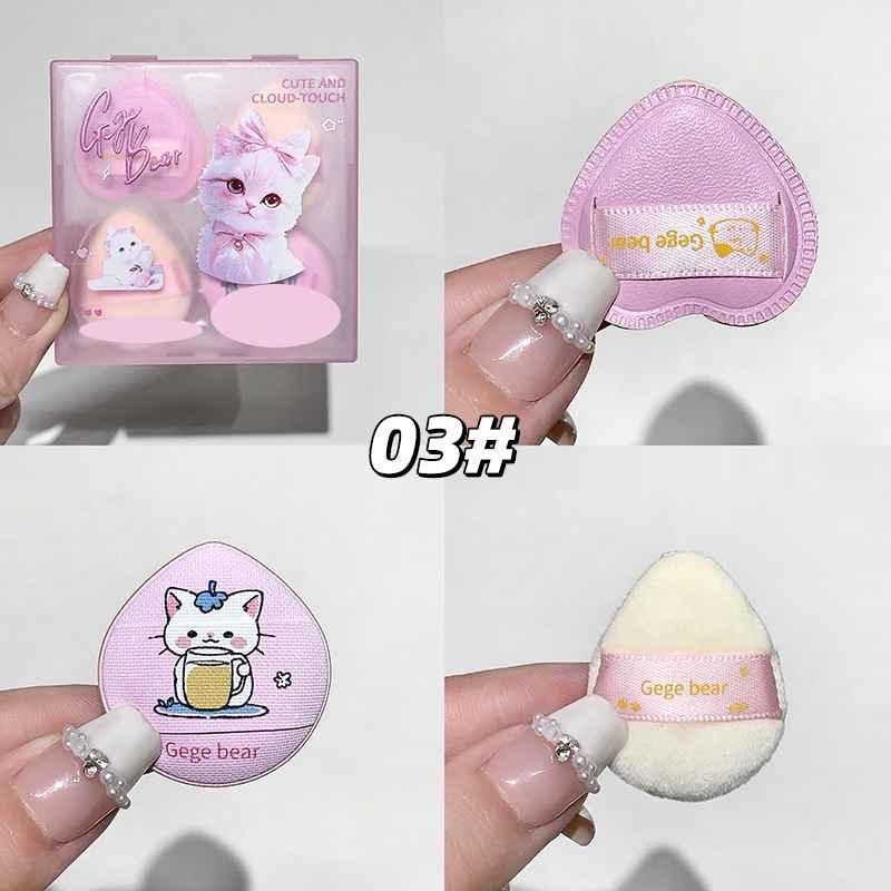 Cute makeup sponge with packaging and accessories on a white background