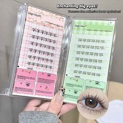 pack of 2 under eyelashes clusters on the hand  with eyes showing real life usage 