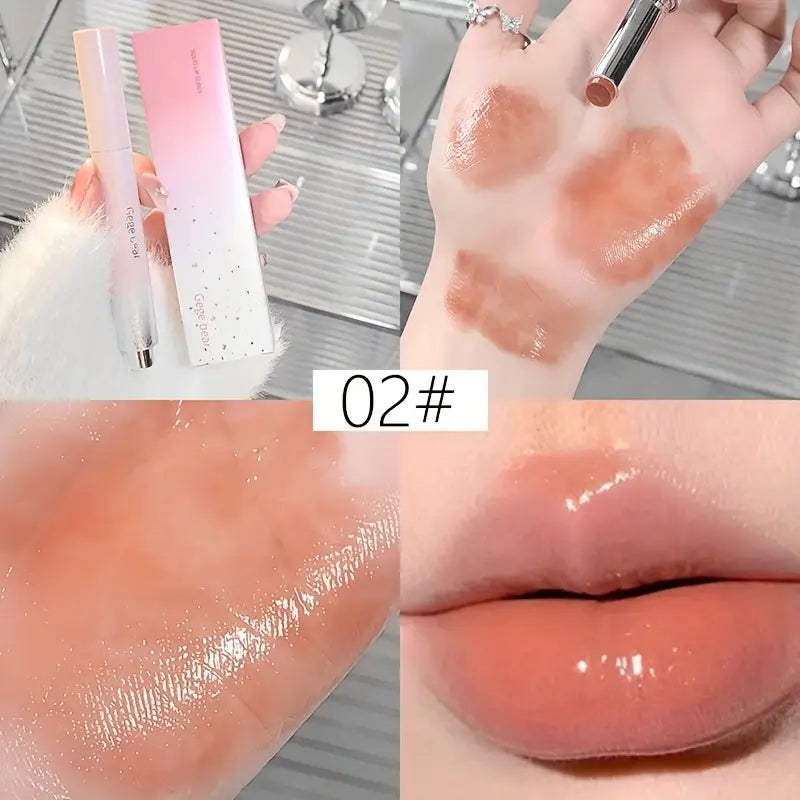Lip tint product with swatches on a hand and lip, labeled '02#'.
